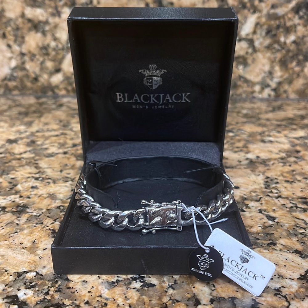 Mens BlackJack Cubic Link Bracelet